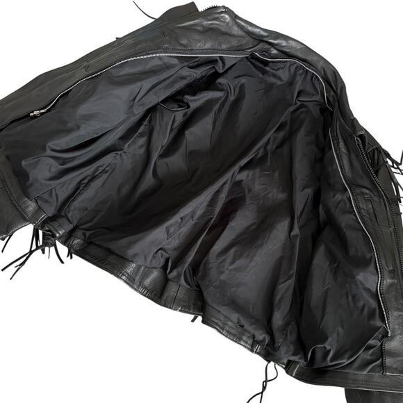 VTG Leather Fringe Rose Jacket Western Biker Boho Rockabilly Cowgirl Rodeo Blck - Picture 7 of 13